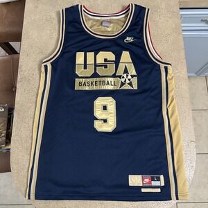 Team USA #9 Michael Jordan Nike Jersey Men Large Navy Gold NBA Basketball
